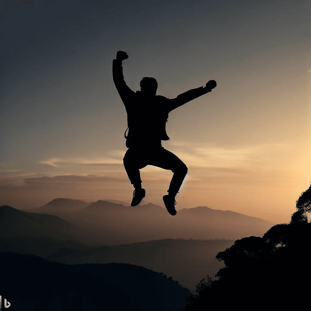 Man jumping to success horizon