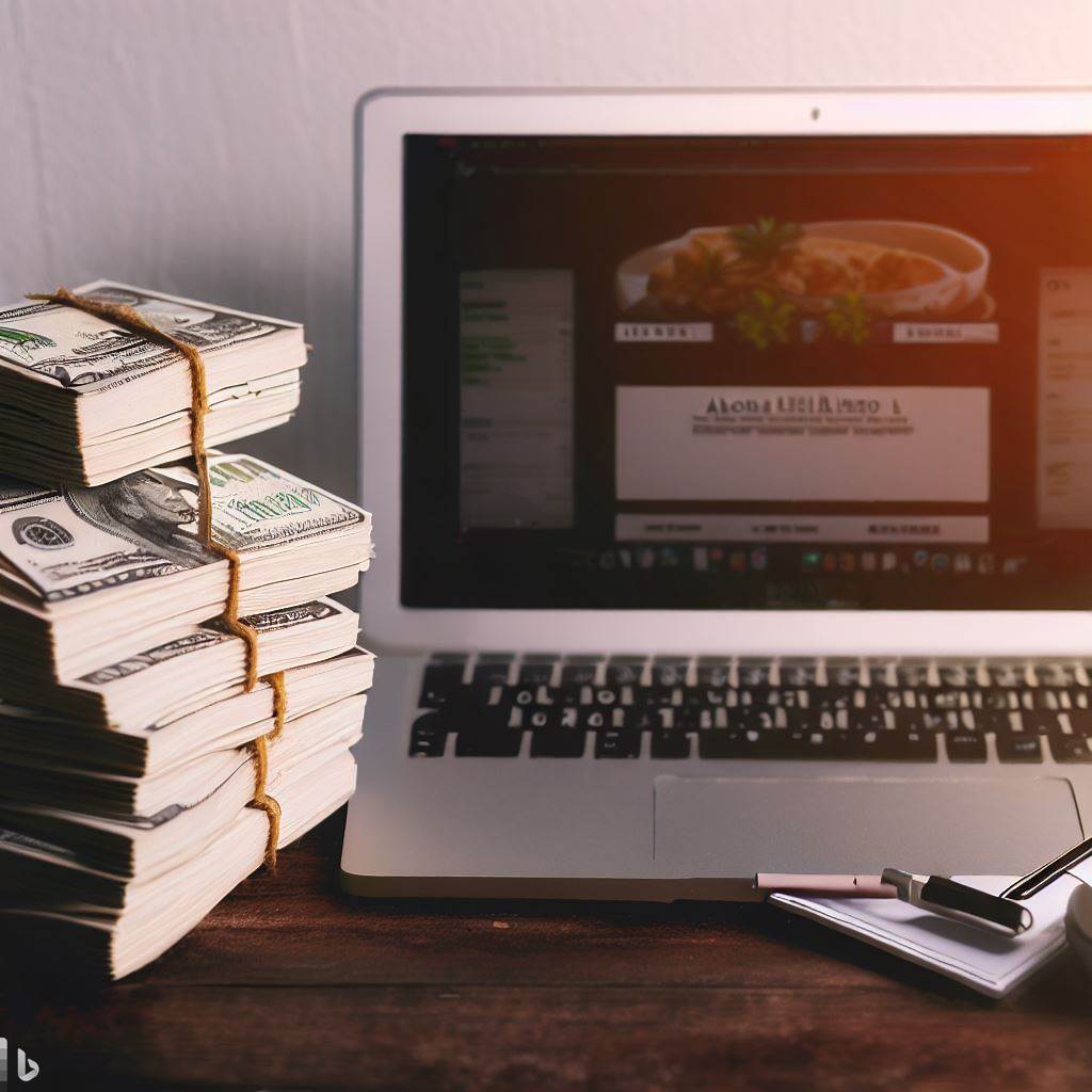 affiliate marketing blog cash next to laptop
